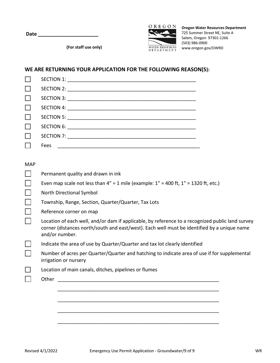 Application for an Emergency Use Permit for Groundwater (Drought) - Oregon, Page 9