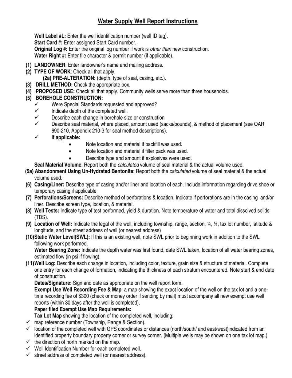 Download Instructions for Water Supply Well Report PDF Templateroller
