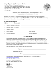 Document preview: Form 440-5379 Attestation of Errors and Omissions Insurance - Oregon