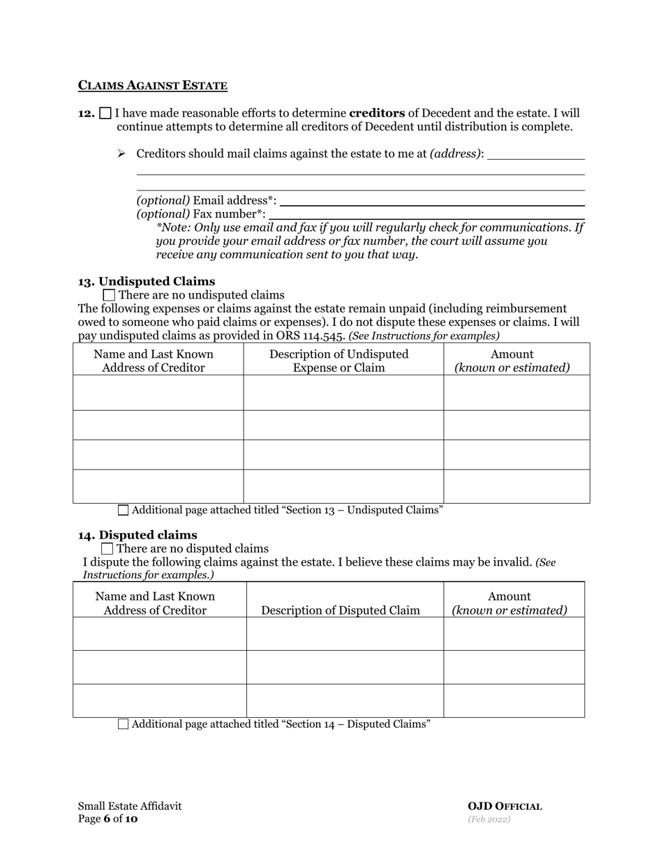 Small Estate Affidavit - Oregon, Page 13