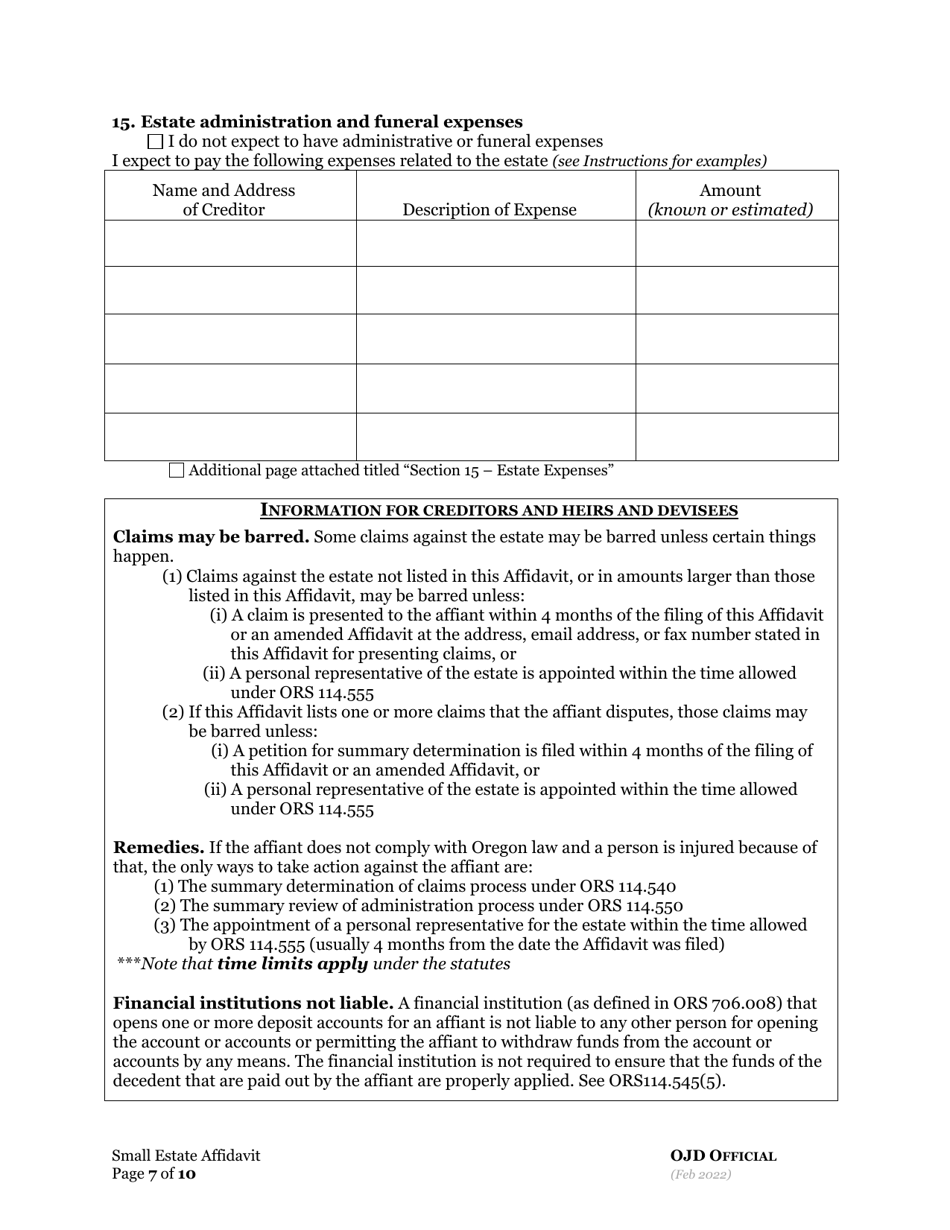 Small Estate Affidavit - Oregon, Page 14