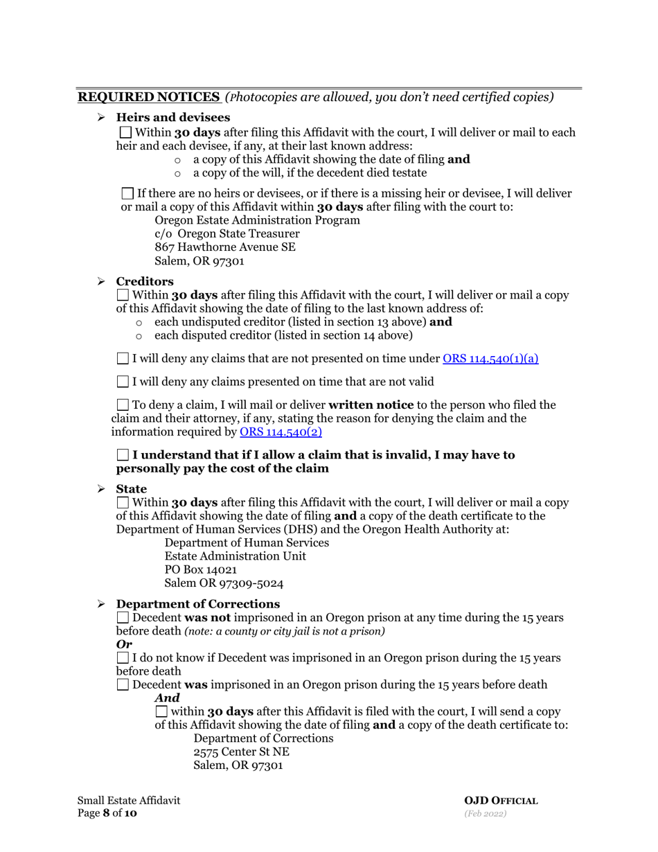 Small Estate Affidavit - Oregon, Page 15