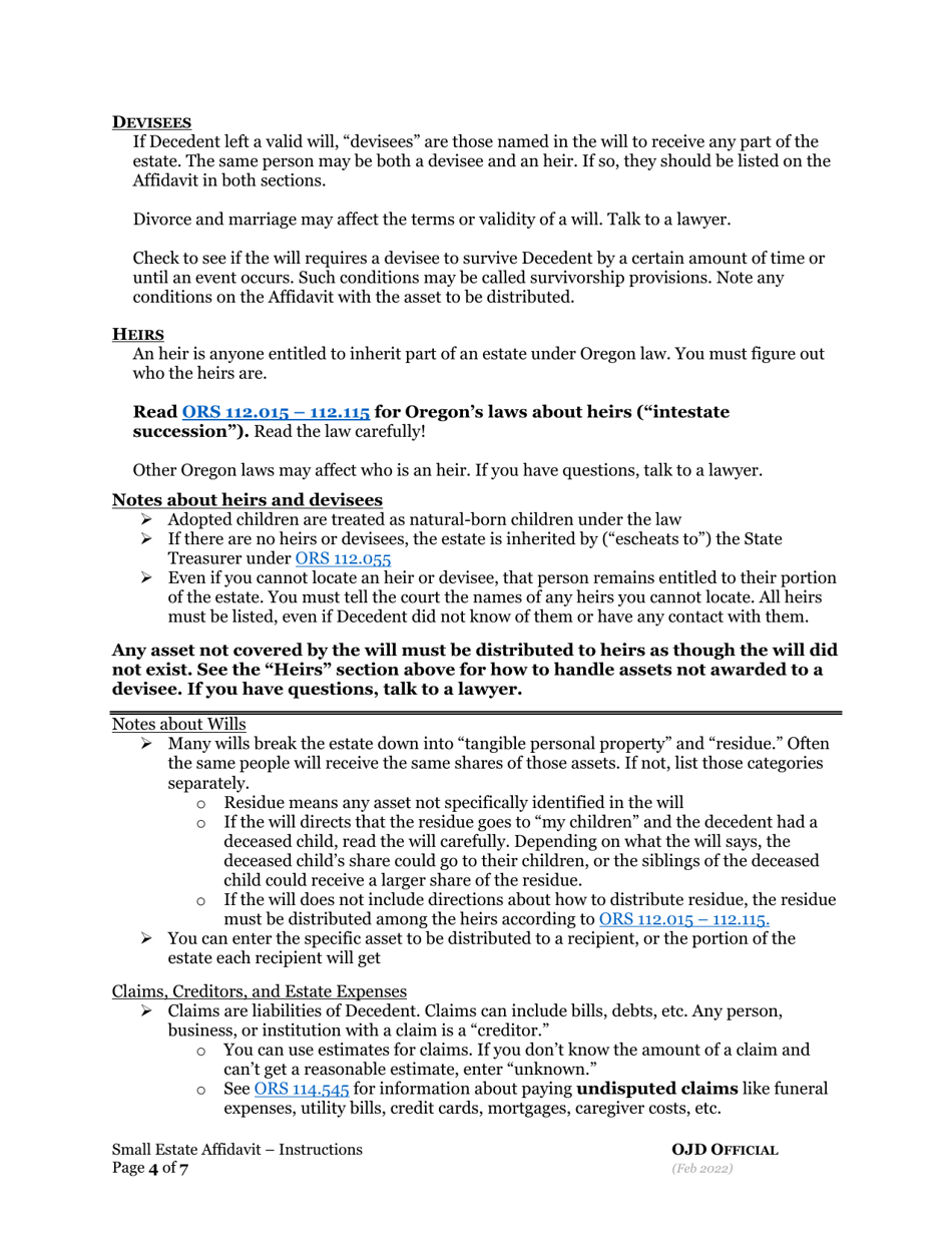 Small Estate Affidavit - Oregon, Page 4