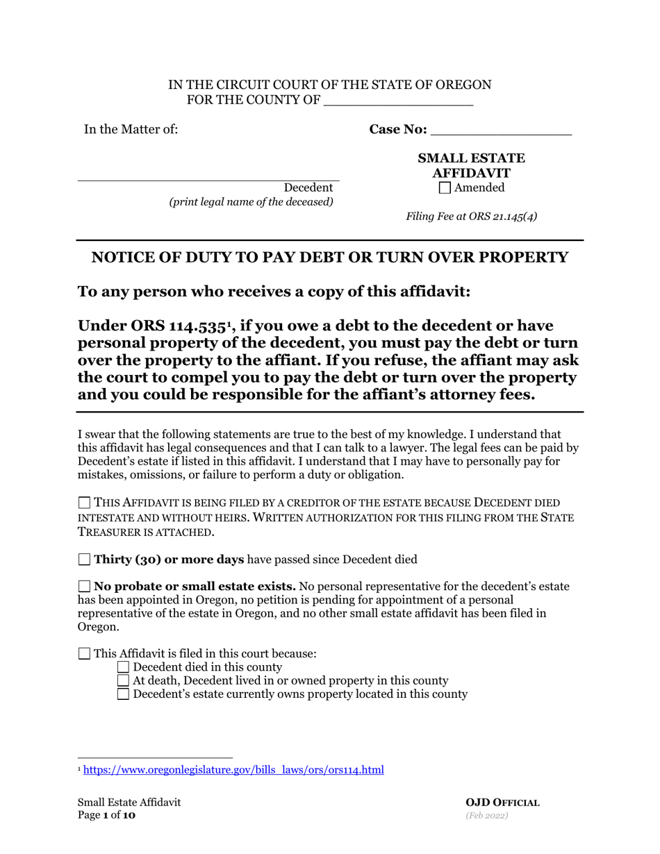 Small Estate Affidavit - Oregon, Page 8