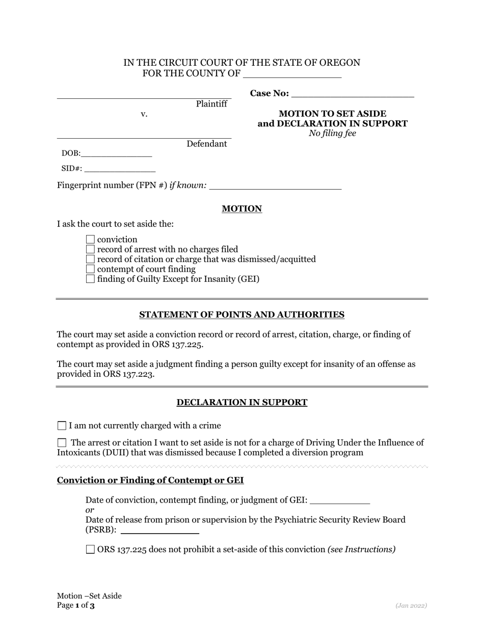 Oregon Motion To Set Aside And Declaration In Support Fill Out Sign Online And Download Pdf 0371