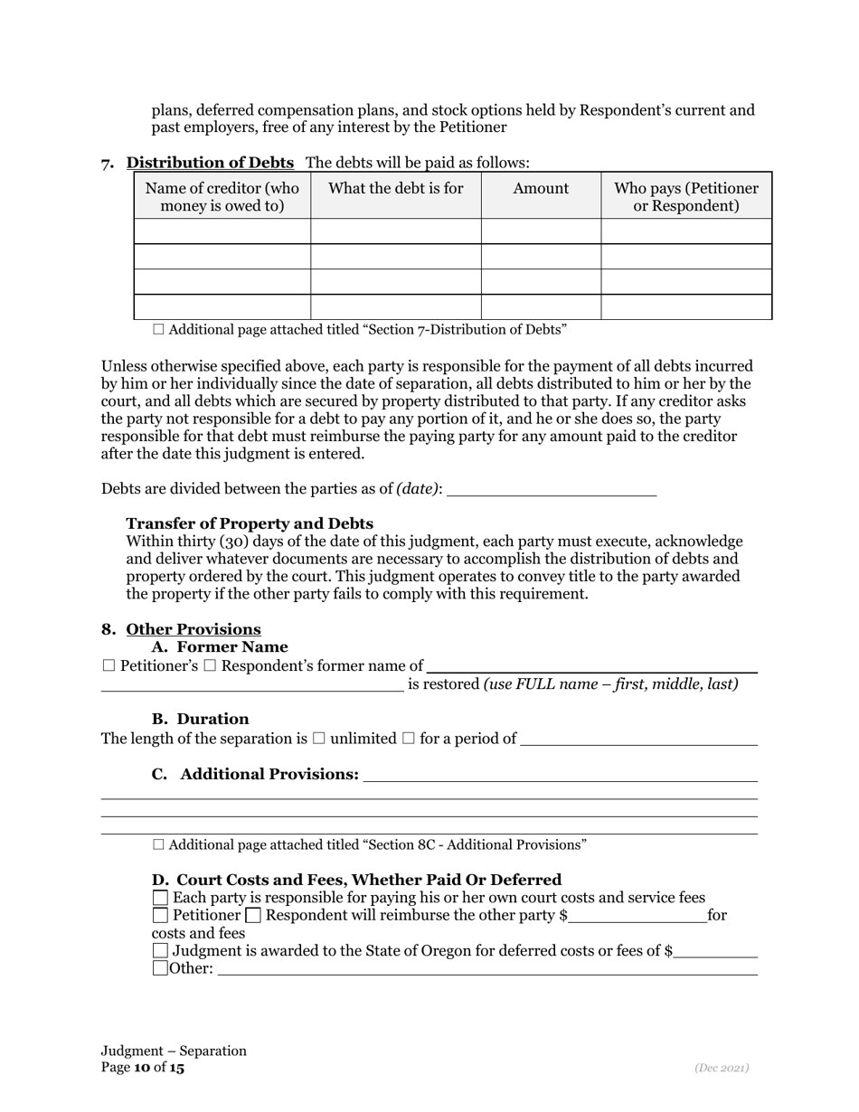 General Judgment of Separation of Marriage / Rdp With Children - Oregon, Page 10