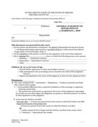 General Judgment of Separation of Marriage/Rdp With Children - Oregon