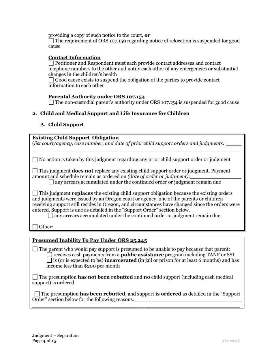 General Judgment of Separation of Marriage / Rdp With Children - Oregon, Page 4