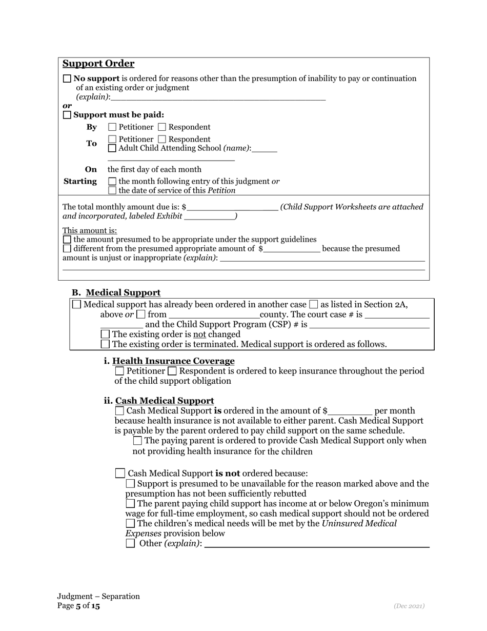 General Judgment of Separation of Marriage / Rdp With Children - Oregon, Page 5