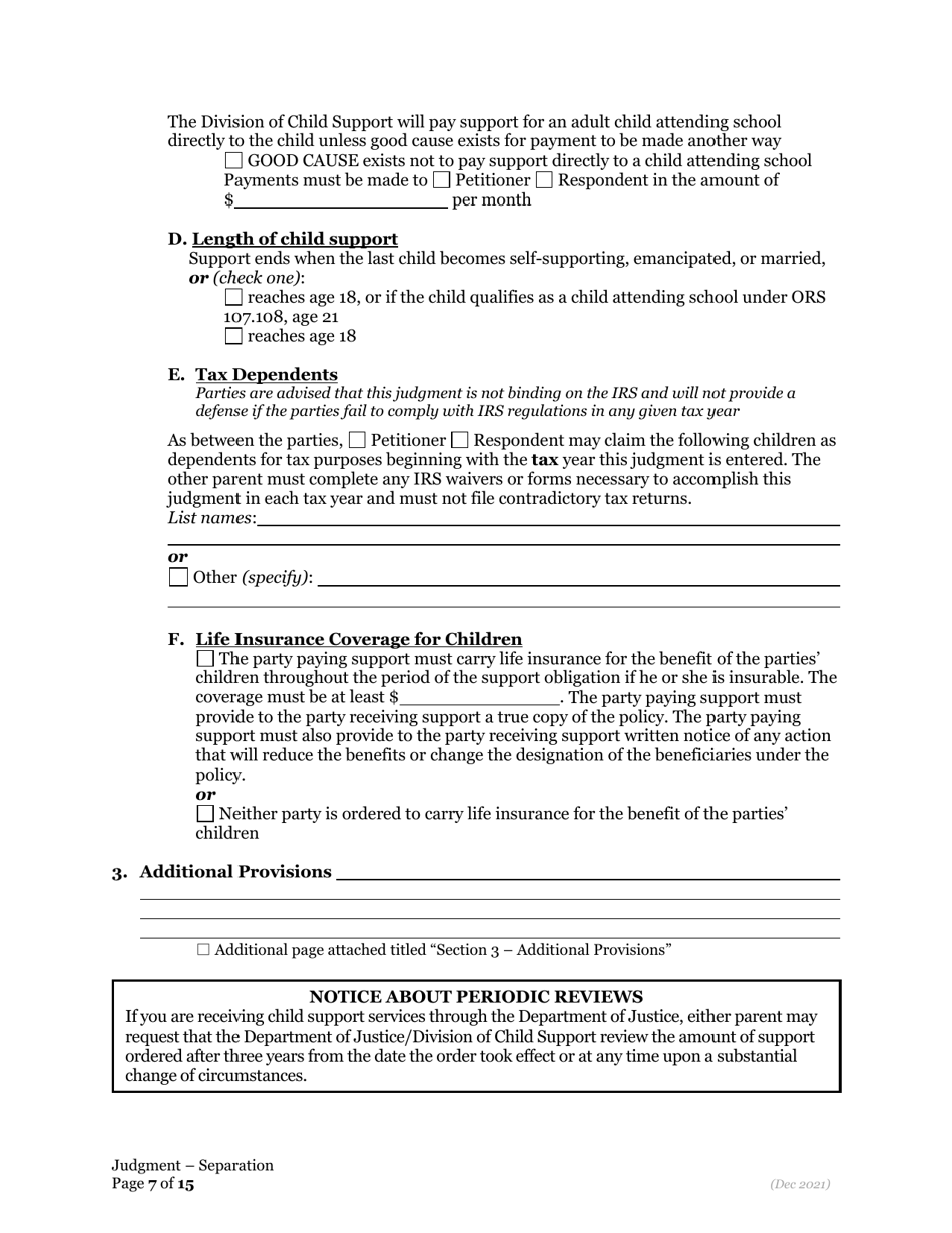 General Judgment of Separation of Marriage / Rdp With Children - Oregon, Page 7
