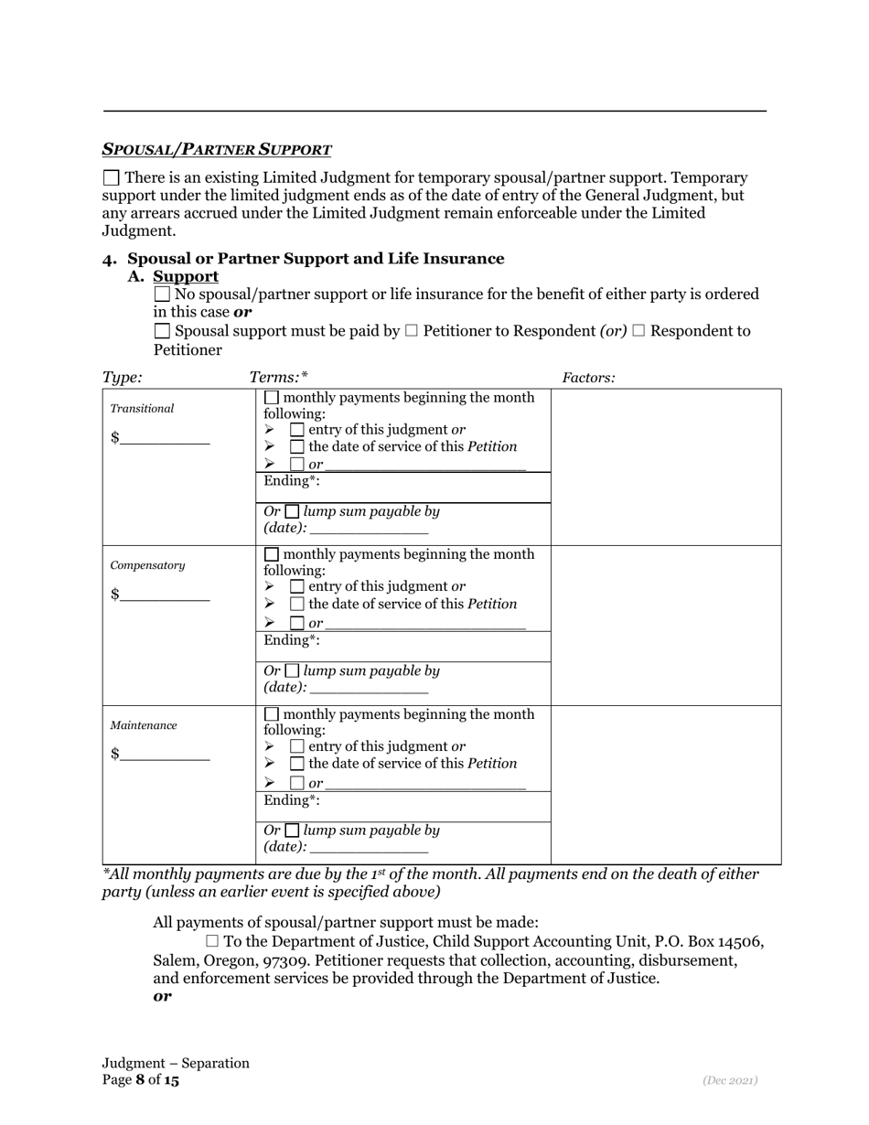 General Judgment of Separation of Marriage / Rdp With Children - Oregon, Page 8