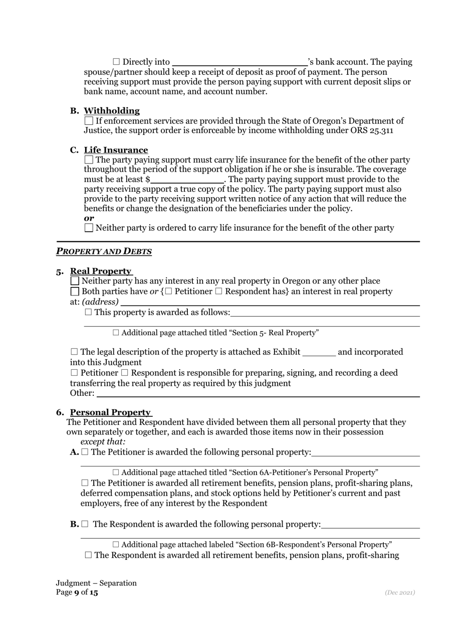 General Judgment of Separation of Marriage / Rdp With Children - Oregon, Page 9
