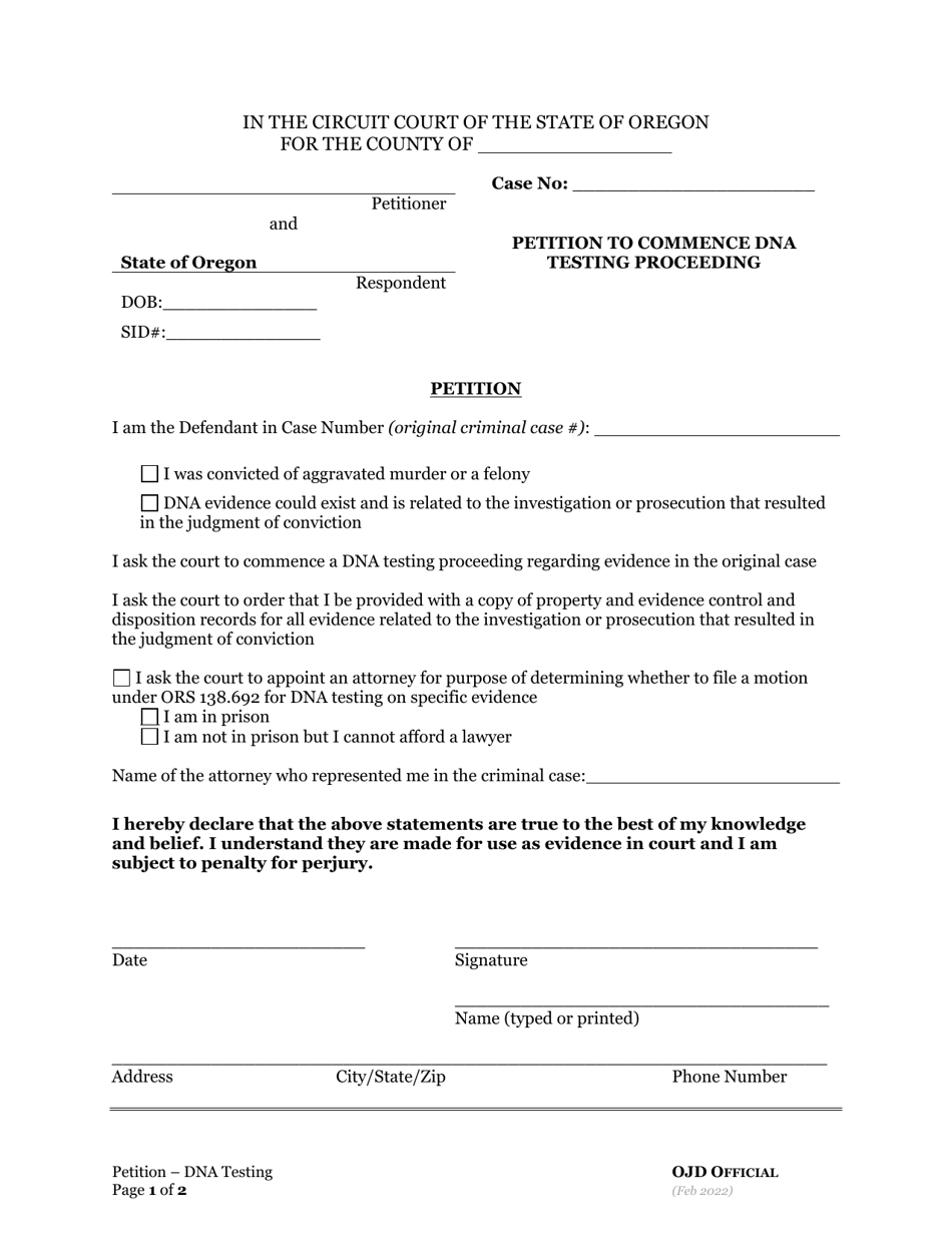 Petition to Commence Dna Testing Proceeding - Oregon, Page 2