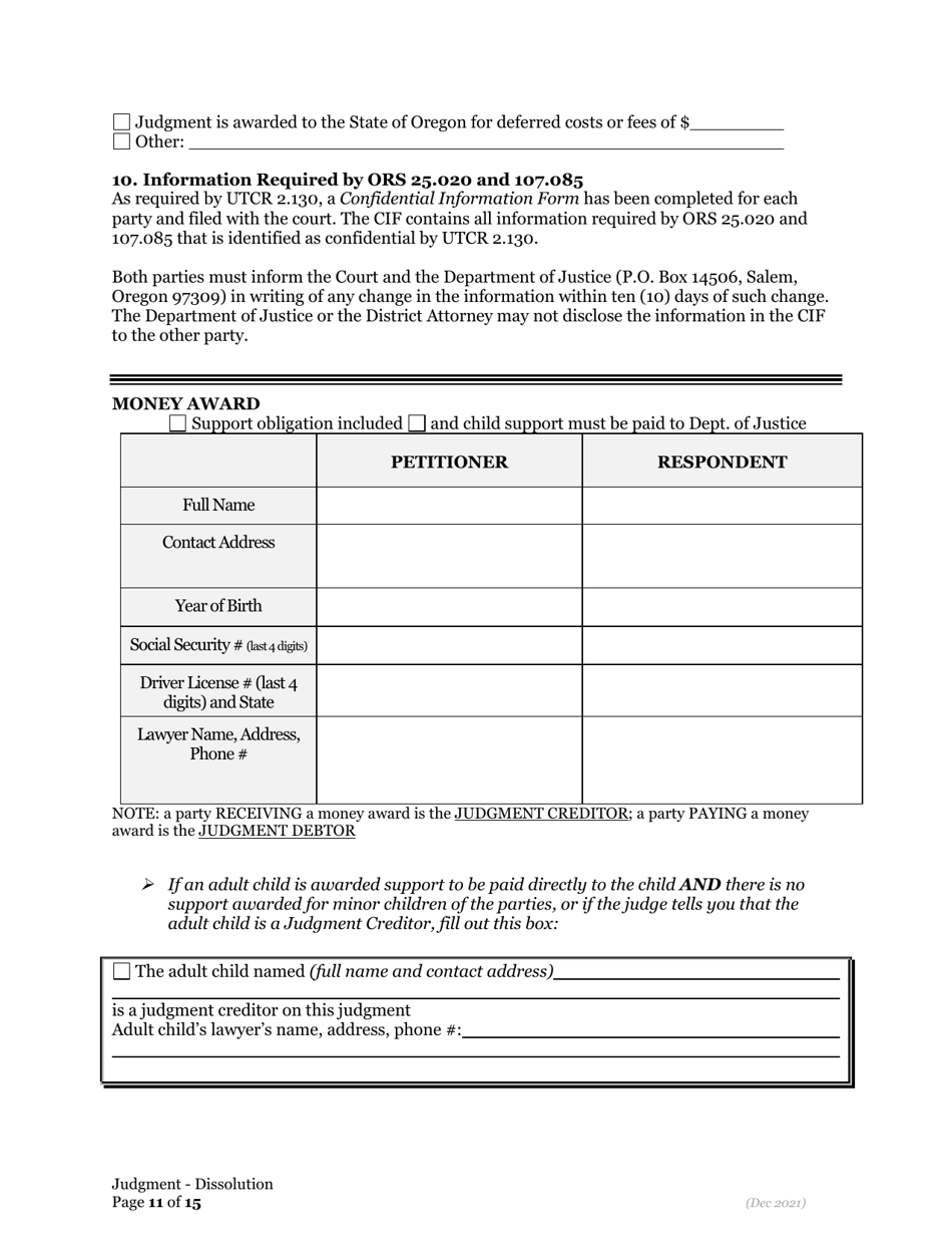 General Judgment of Dissolution of Marriage / Rdp - Oregon, Page 11