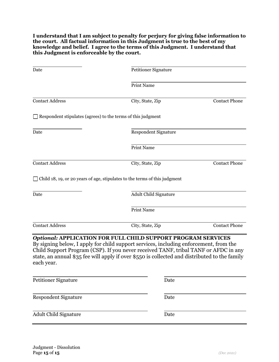 General Judgment of Dissolution of Marriage / Rdp - Oregon, Page 15