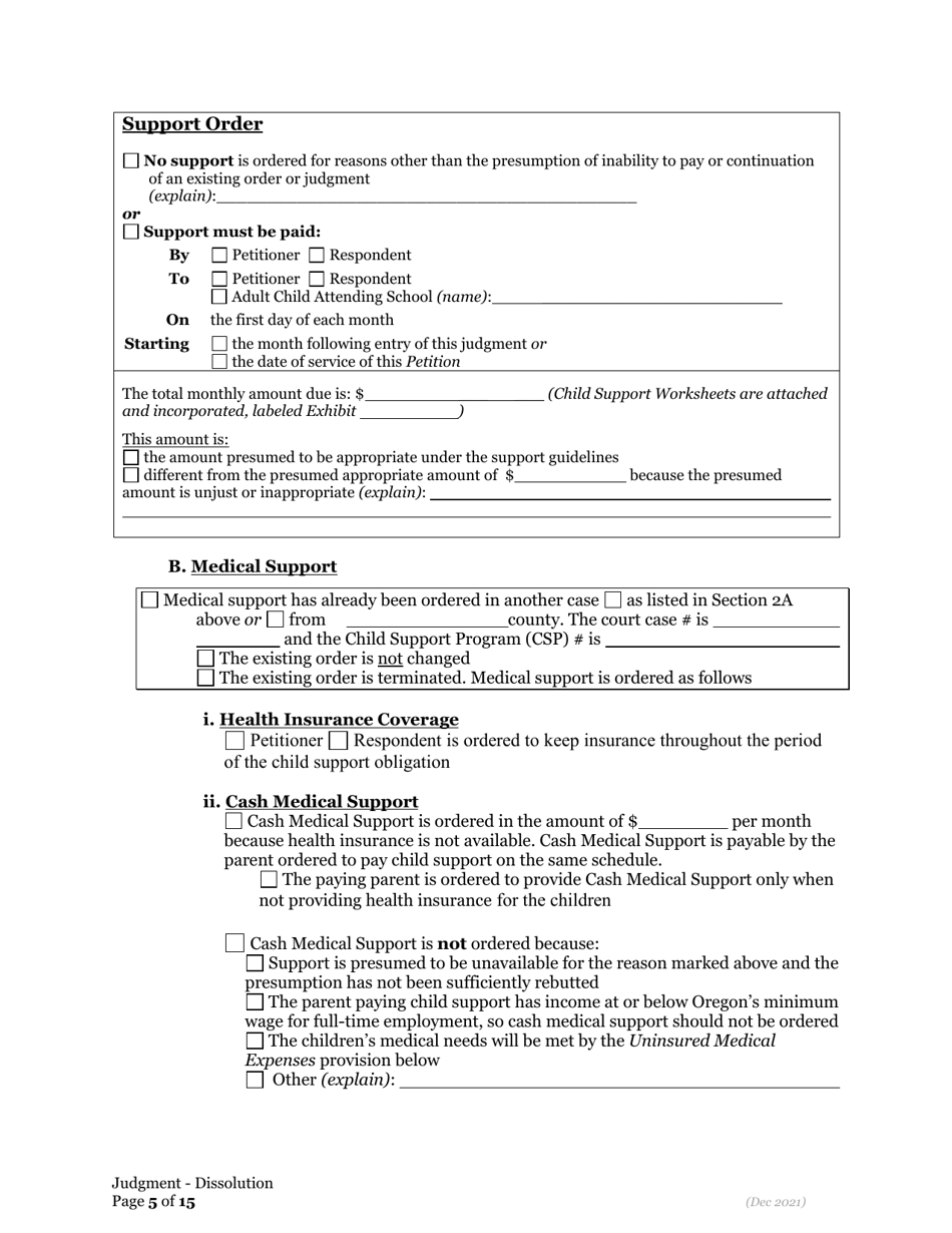 General Judgment of Dissolution of Marriage / Rdp - Oregon, Page 5