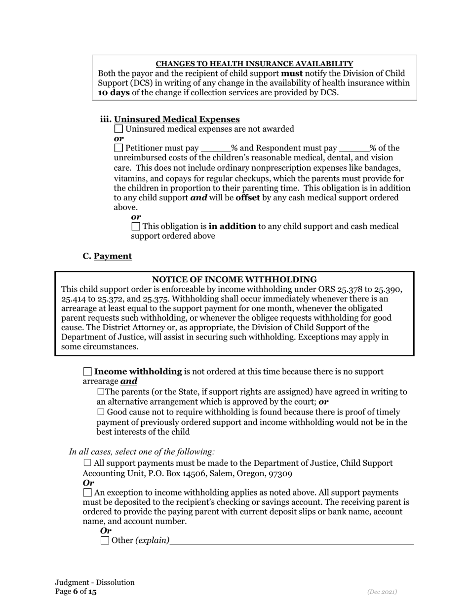 General Judgment of Dissolution of Marriage / Rdp - Oregon, Page 6