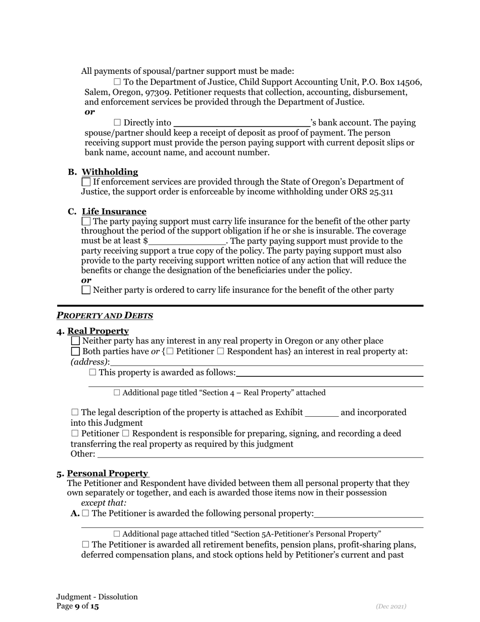 General Judgment of Dissolution of Marriage / Rdp - Oregon, Page 9