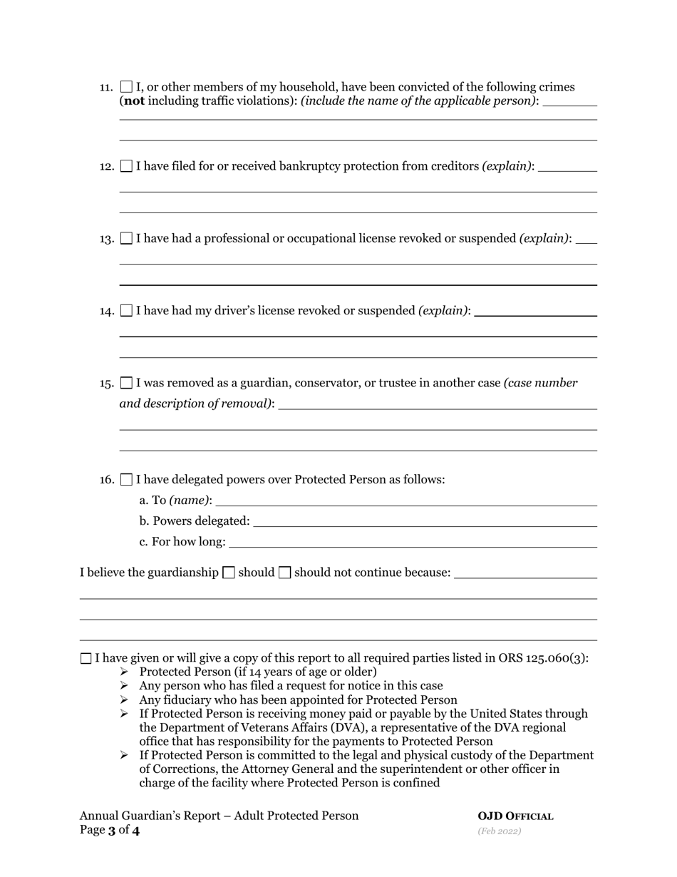 Annual Guardians Report - Adult Protected Person - Oregon, Page 3