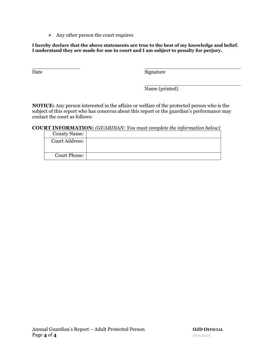 Annual Guardians Report - Adult Protected Person - Oregon, Page 4