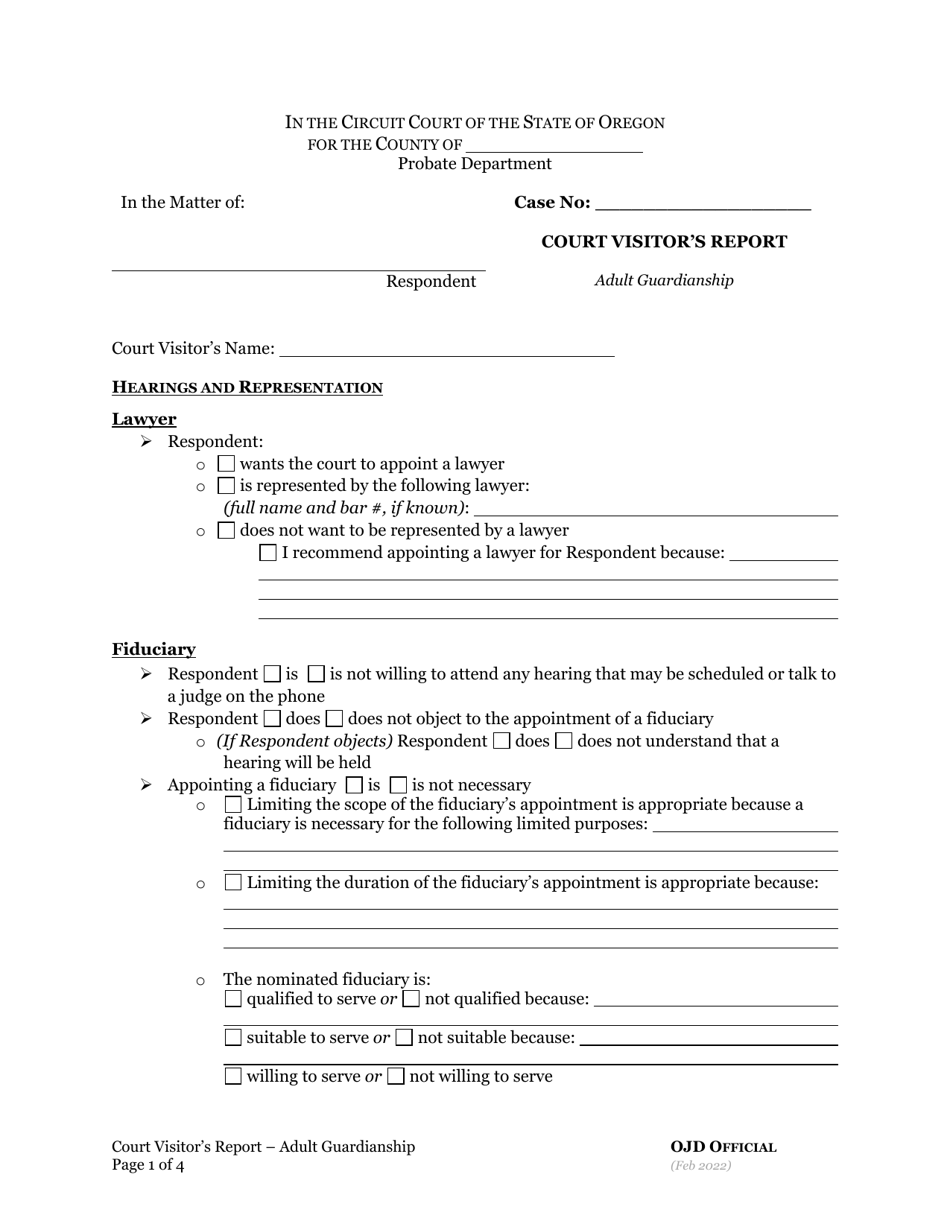 Court Visitors Report - Adult Guardianship - Oregon, Page 1