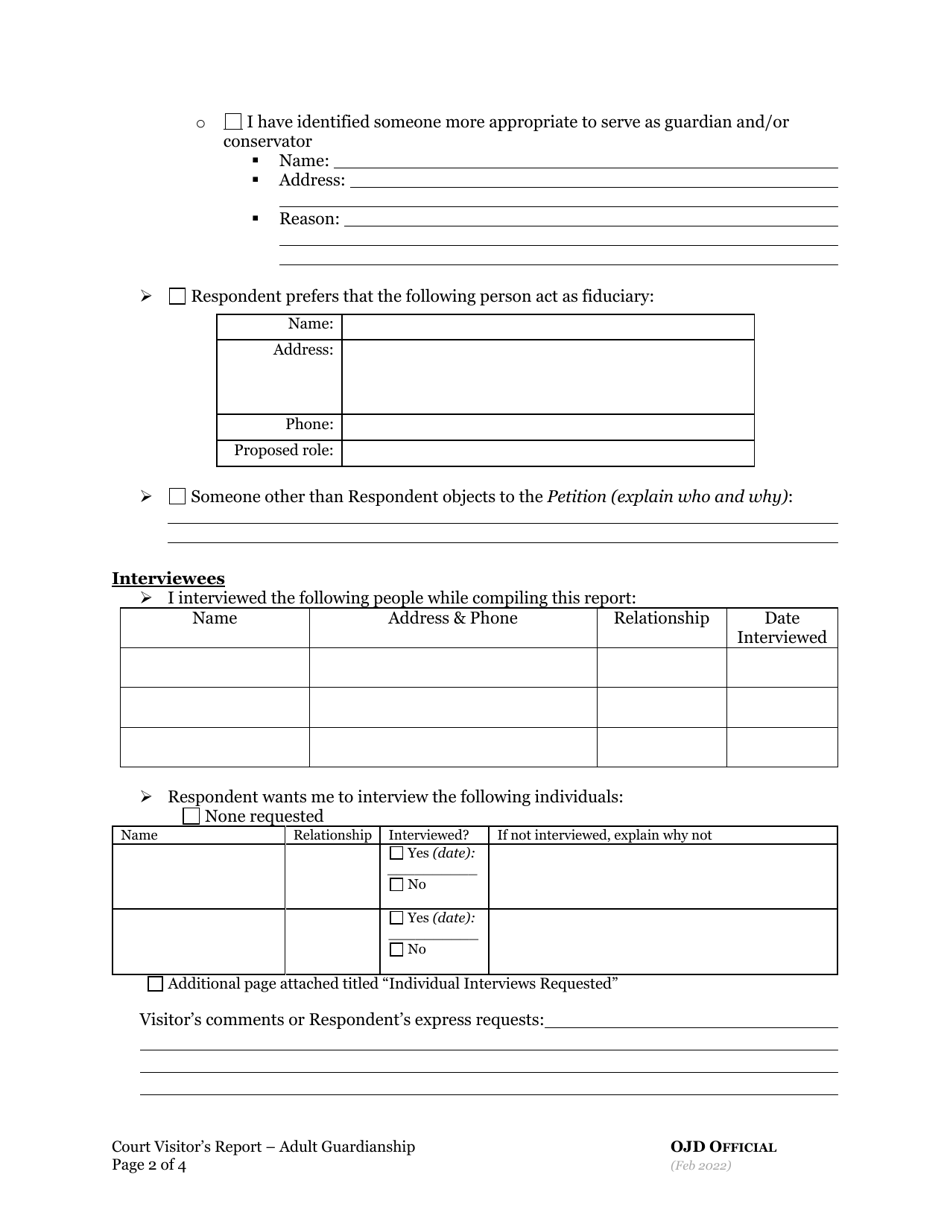 Oregon Court Visitor's Report - Adult Guardianship - Fill Out, Sign ...