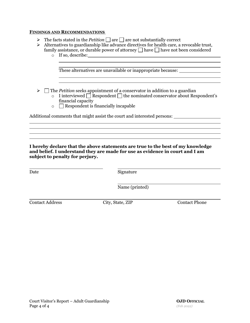 Court Visitors Report - Adult Guardianship - Oregon, Page 4