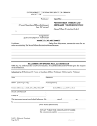 Document preview: Petitioner's Motion and Affidavit for Termination (Sexual Abuse Protective Order) - Oregon