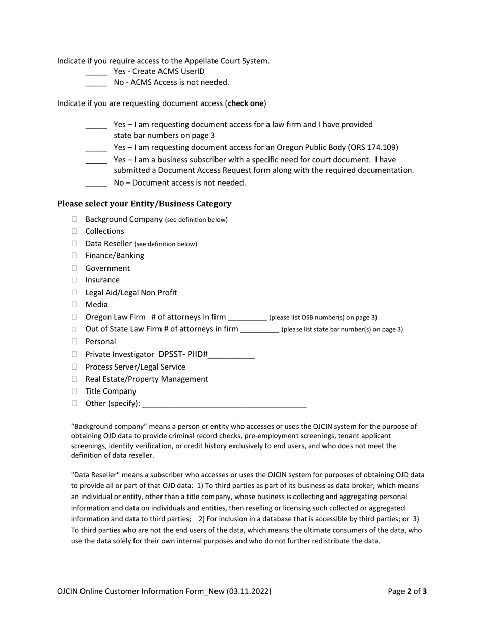 Ojcin Online Customer Information - Oregon, Page 2