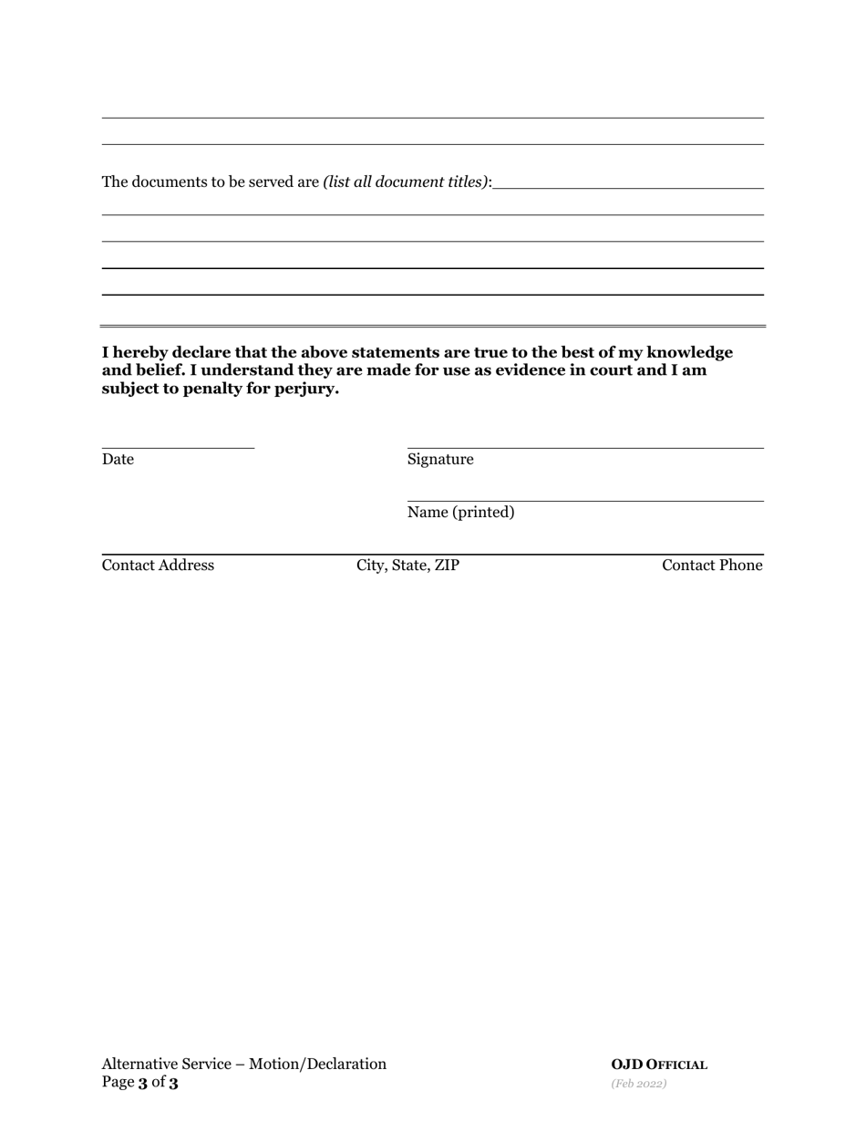 Ex Parte Motion for Alternative Service and Declaration in Support - Oregon, Page 3