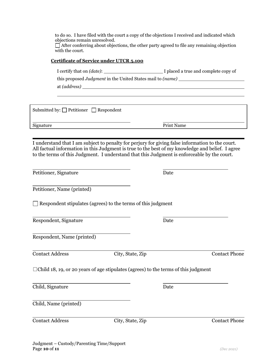 General Judgment of Custody and Parenting Time and Child Support - Oregon, Page 10