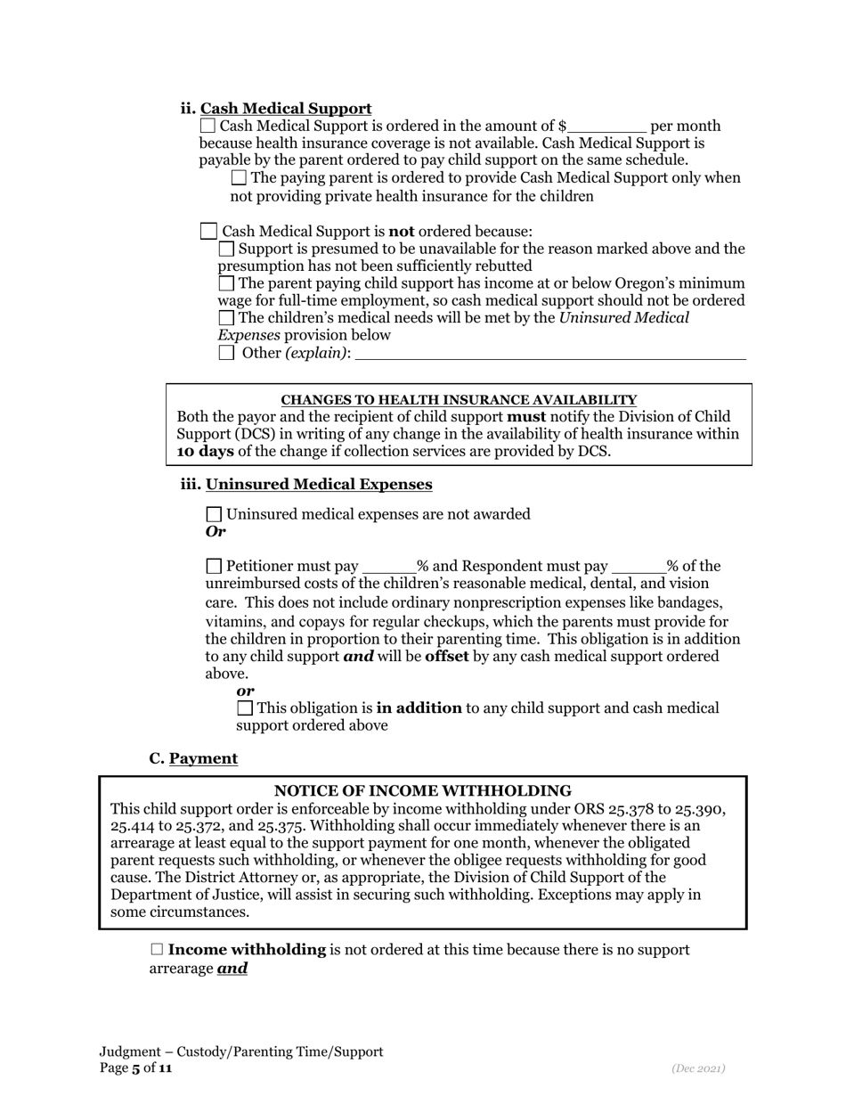 General Judgment of Custody and Parenting Time and Child Support - Oregon, Page 5