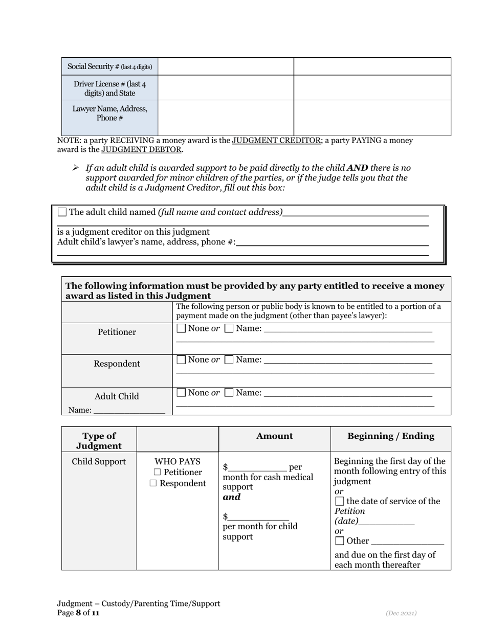 General Judgment of Custody and Parenting Time and Child Support - Oregon, Page 8