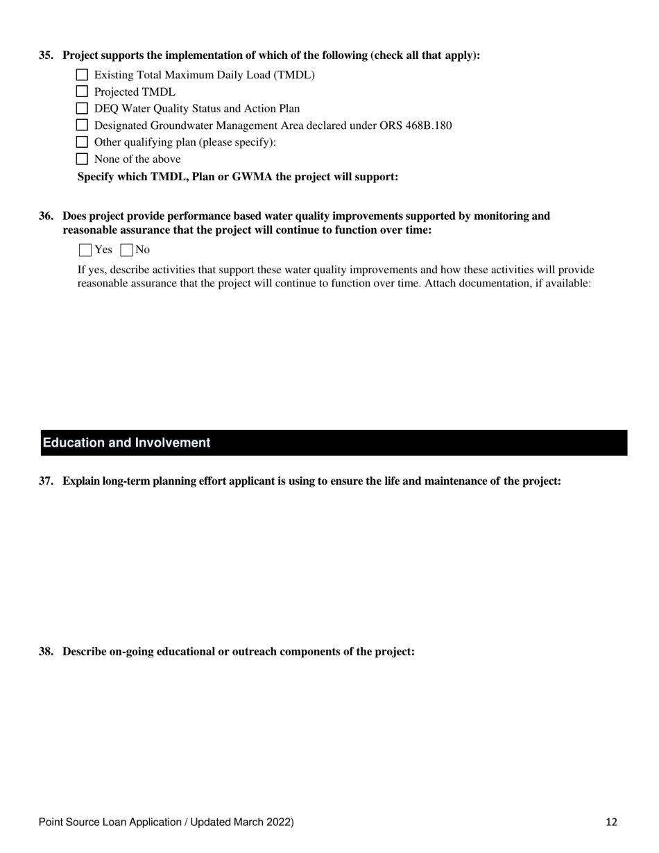 Point Source Project Loan Application (Design and Construction Projects) - Oregon, Page 12