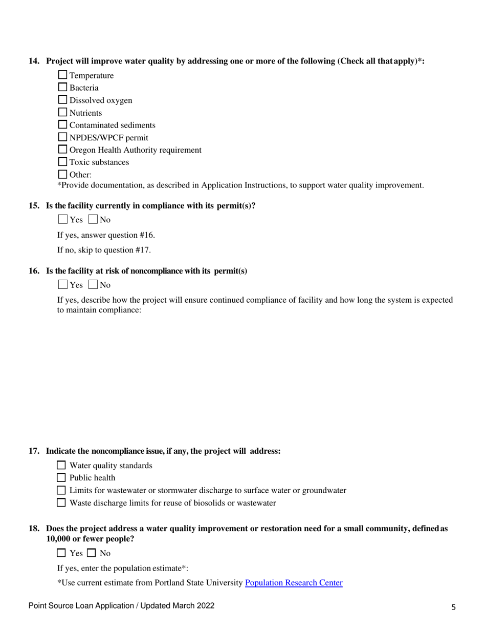Point Source Project Loan Application (Design and Construction Projects) - Oregon, Page 5