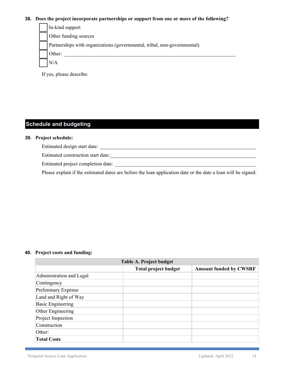 Nonpoint Source Project Loan Application (Design and Construction Projects) - Oregon, Page 14