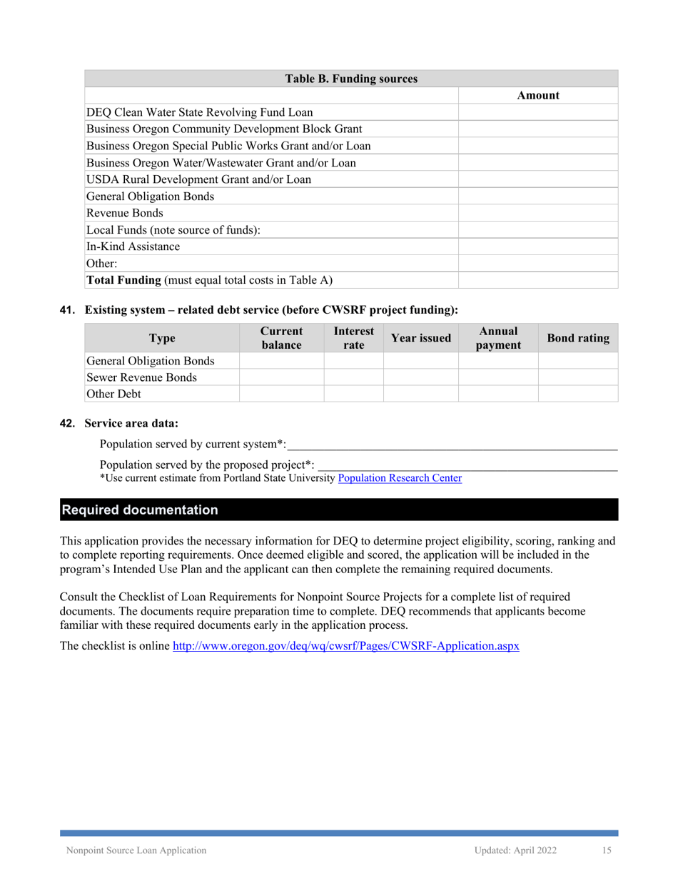 Nonpoint Source Project Loan Application (Design and Construction Projects) - Oregon, Page 15
