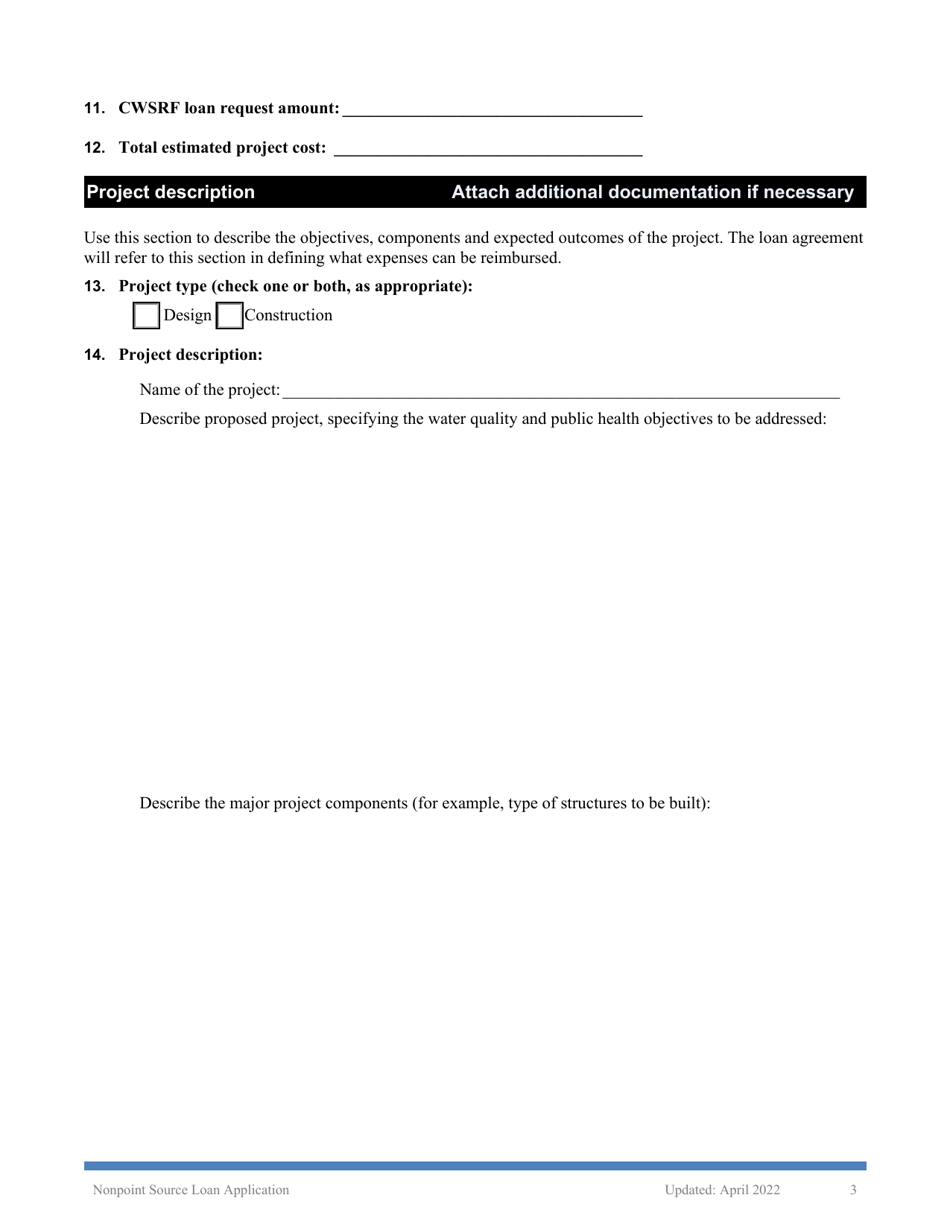 Nonpoint Source Project Loan Application (Design and Construction Projects) - Oregon, Page 3