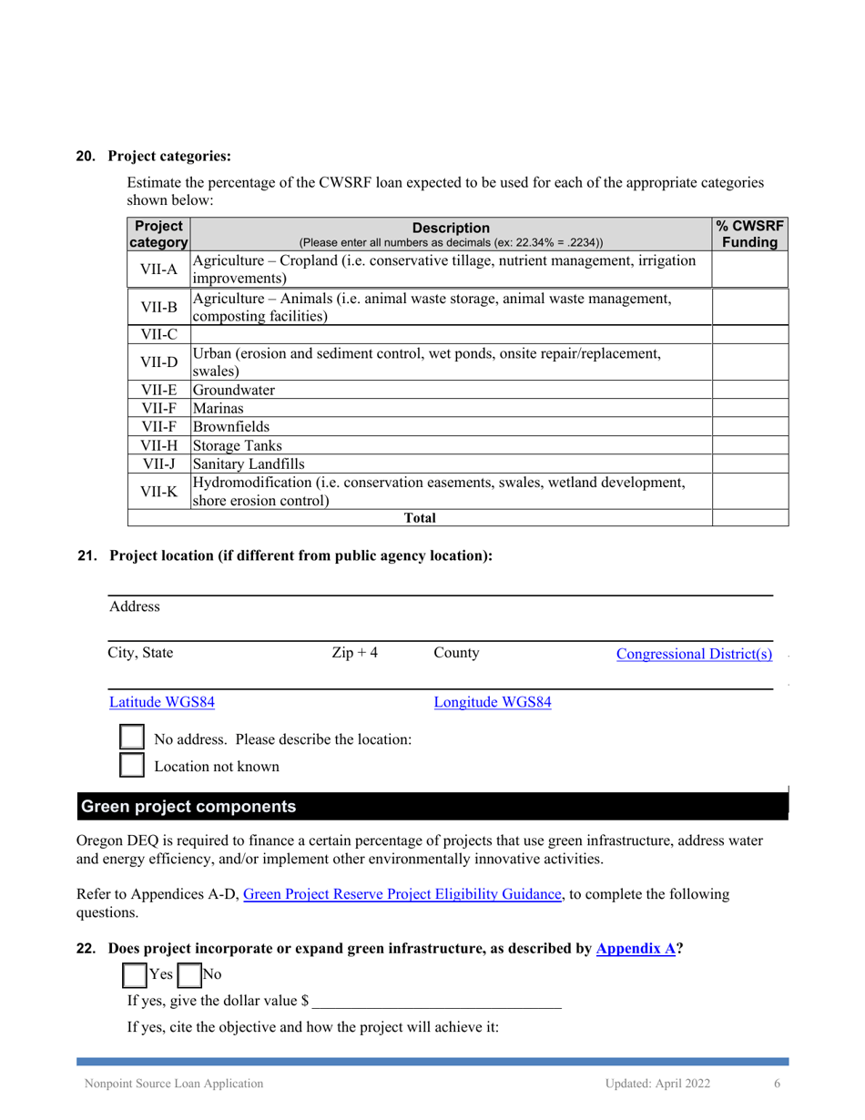 Nonpoint Source Project Loan Application (Design and Construction Projects) - Oregon, Page 6