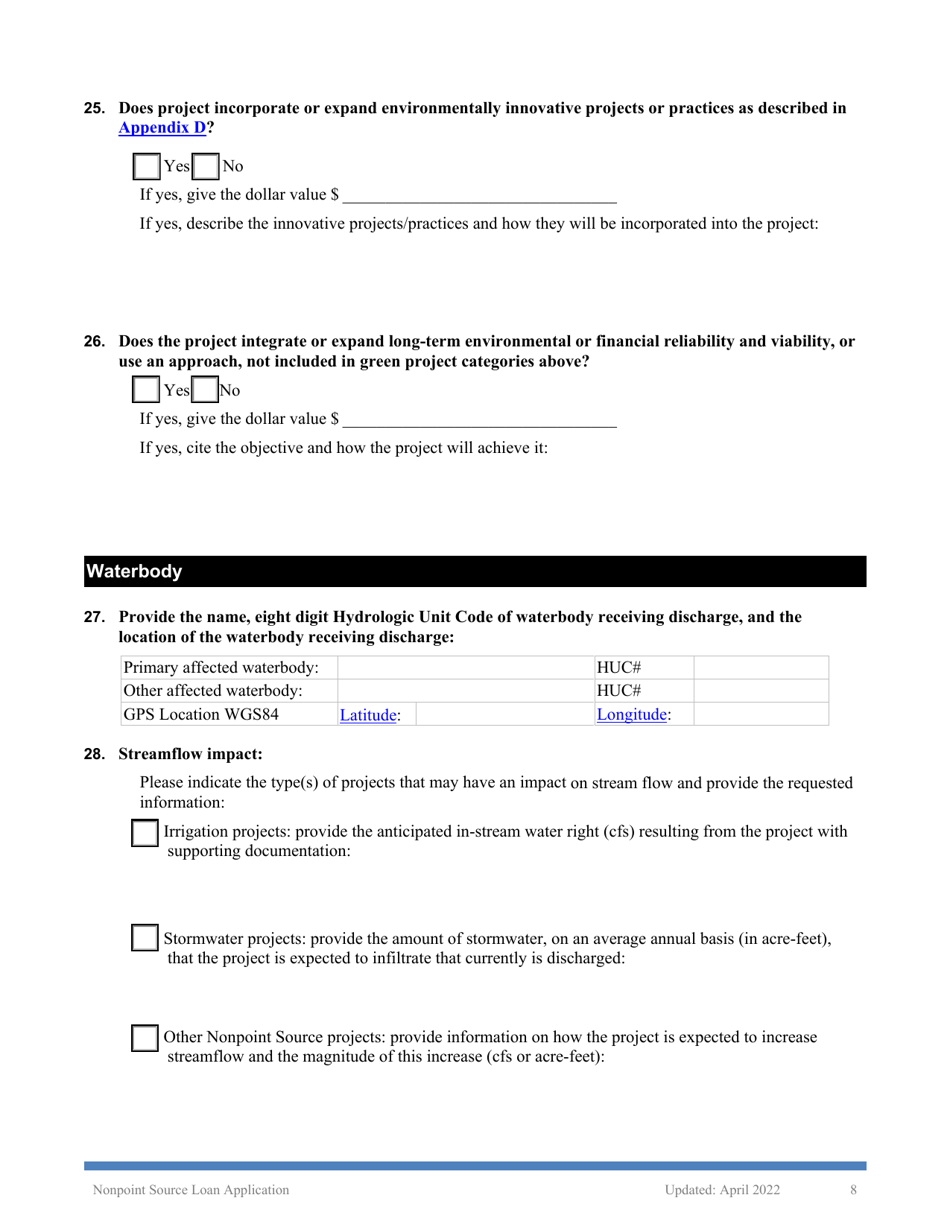 Nonpoint Source Project Loan Application (Design and Construction Projects) - Oregon, Page 8