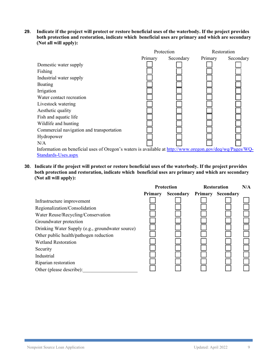 Nonpoint Source Project Loan Application (Design and Construction Projects) - Oregon, Page 9