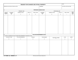 Document preview: AF Form 123 Request for Changed Use of Real Property