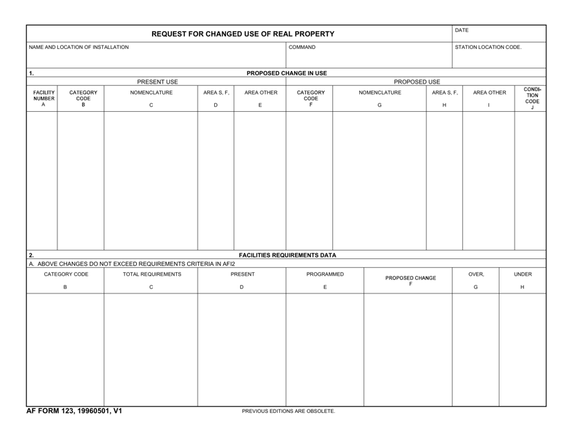 AF Form 123 Request for Changed Use of Real Property