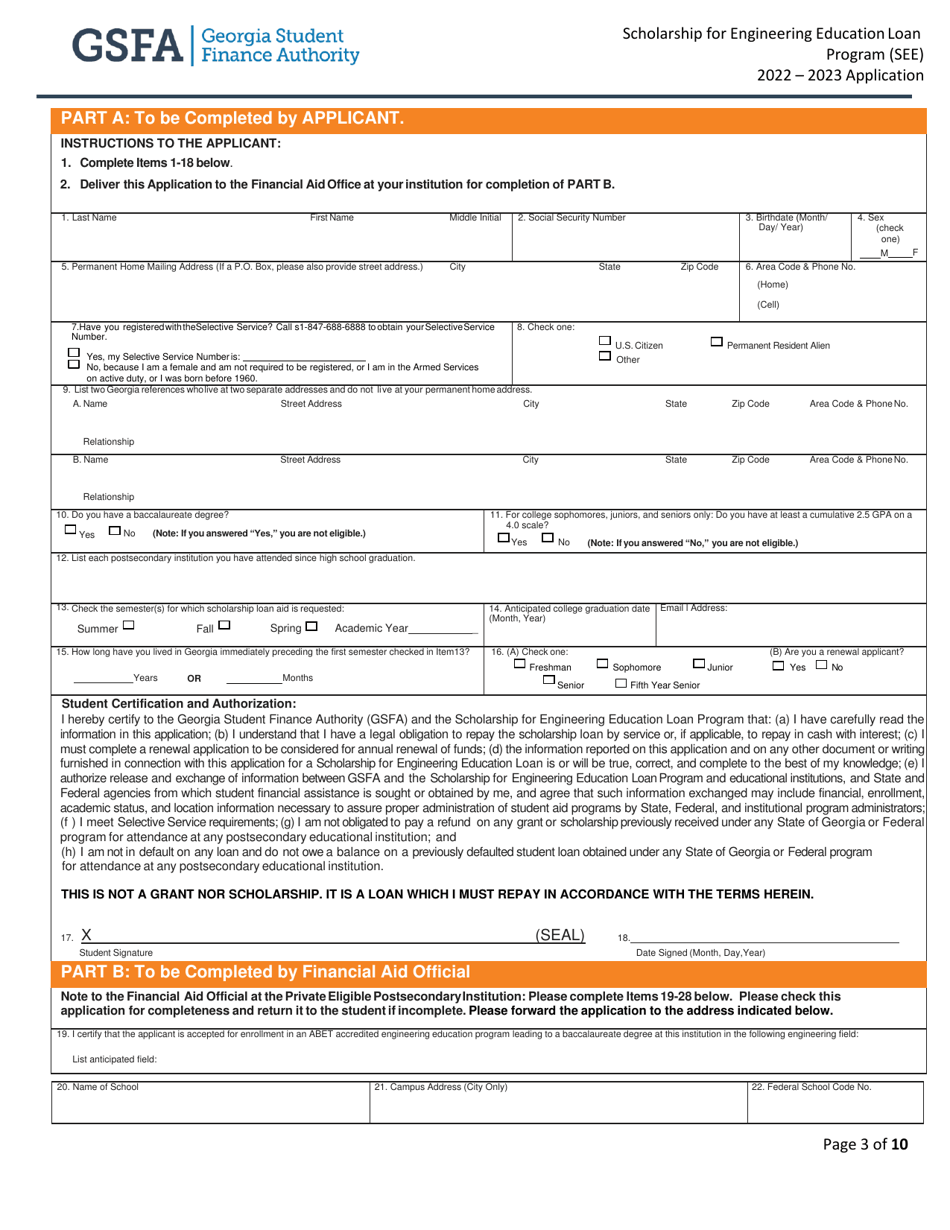 Scholarship for Engineering Education Loan Program (See) Application - Georgia (United States), Page 3