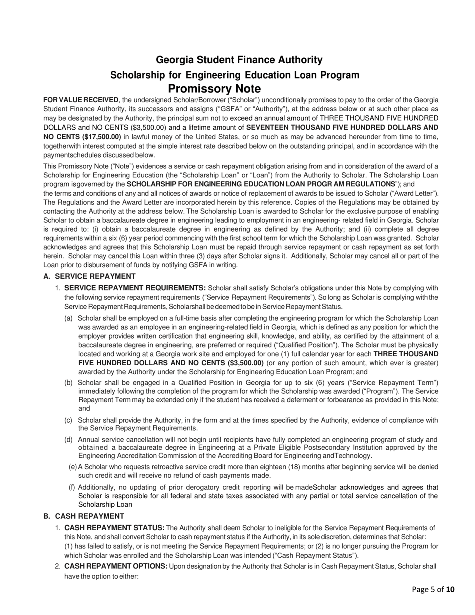 Scholarship for Engineering Education Loan Program (See) Application - Georgia (United States), Page 5