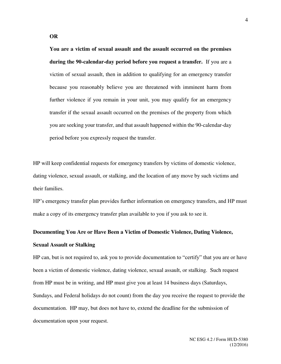 Form HUD-5380 Notice of Occupancy Rights Under the Violence Against Women Act, Page 4