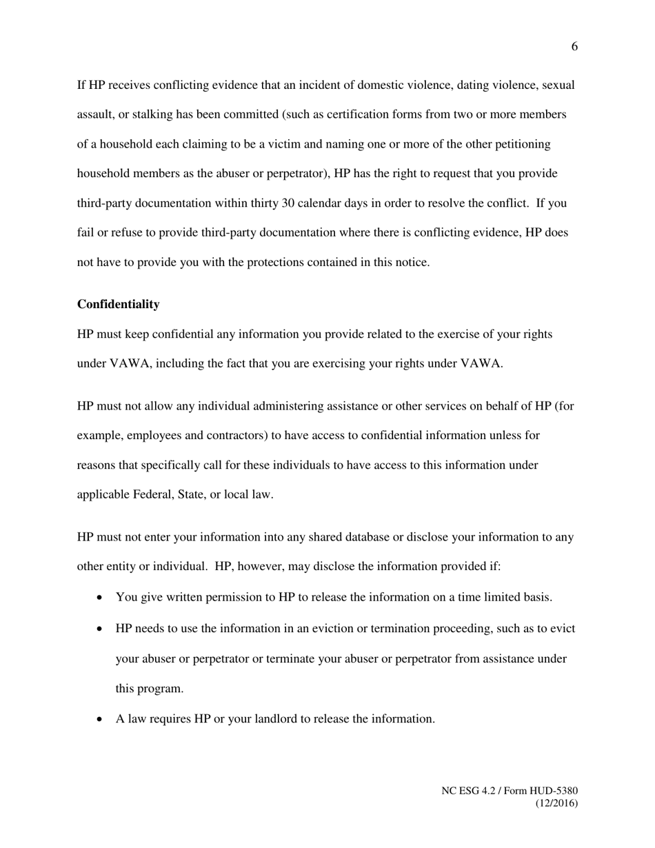 Form HUD-5380 Notice of Occupancy Rights Under the Violence Against Women Act, Page 6
