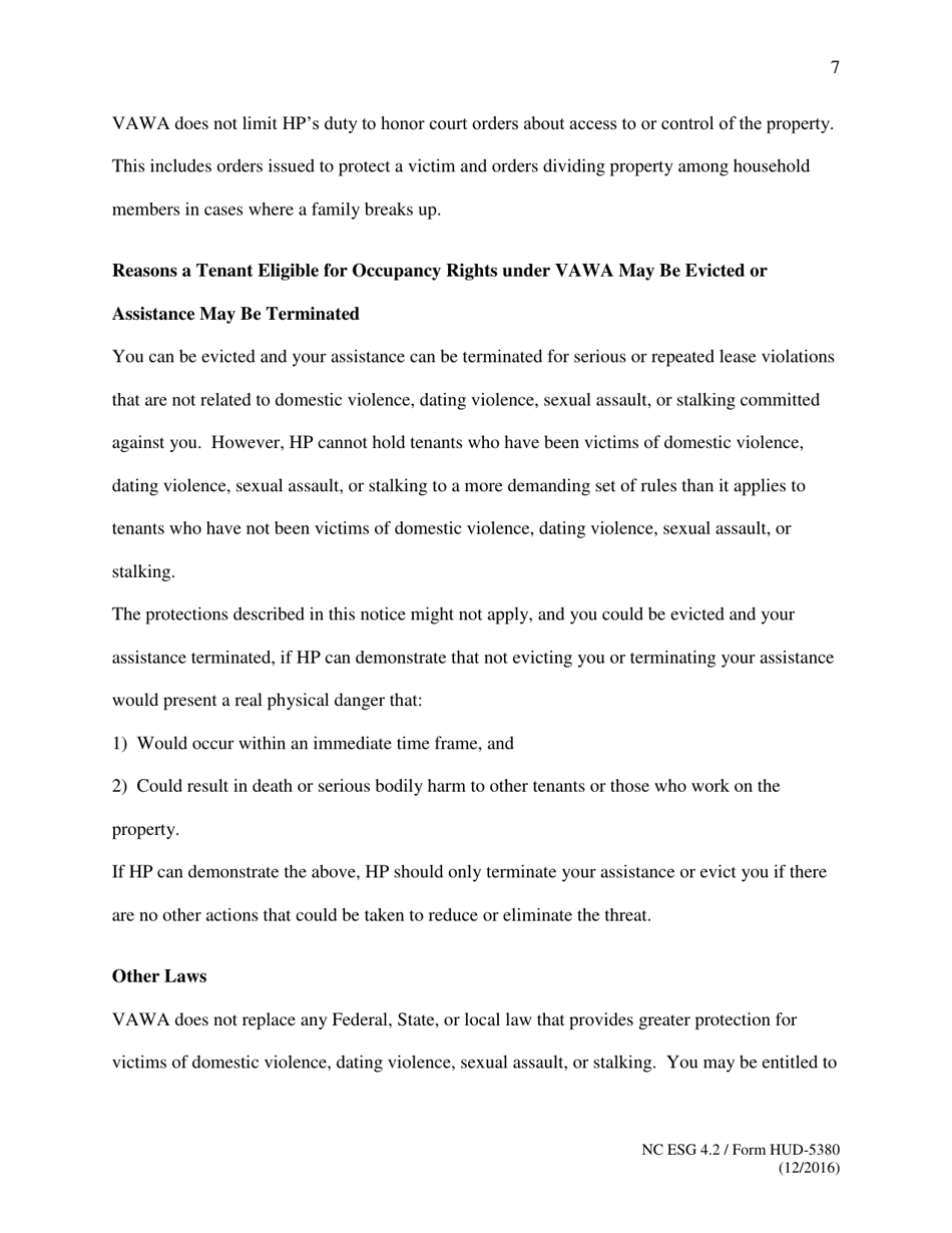 Form HUD-5380 Notice of Occupancy Rights Under the Violence Against Women Act, Page 7