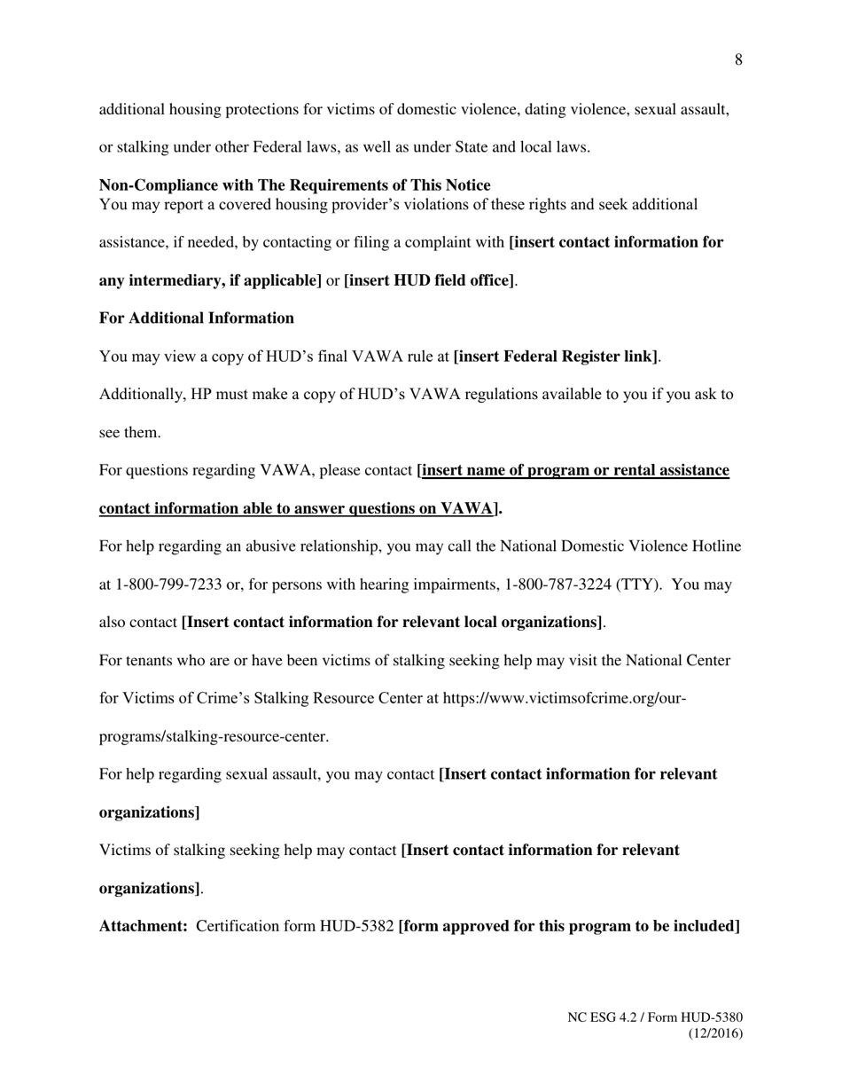 Form HUD-5380 Notice of Occupancy Rights Under the Violence Against Women Act, Page 8