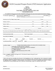 &quot;Sled Concealed Weapon Permit (Cwp) Instructor Application&quot; - South Carolina